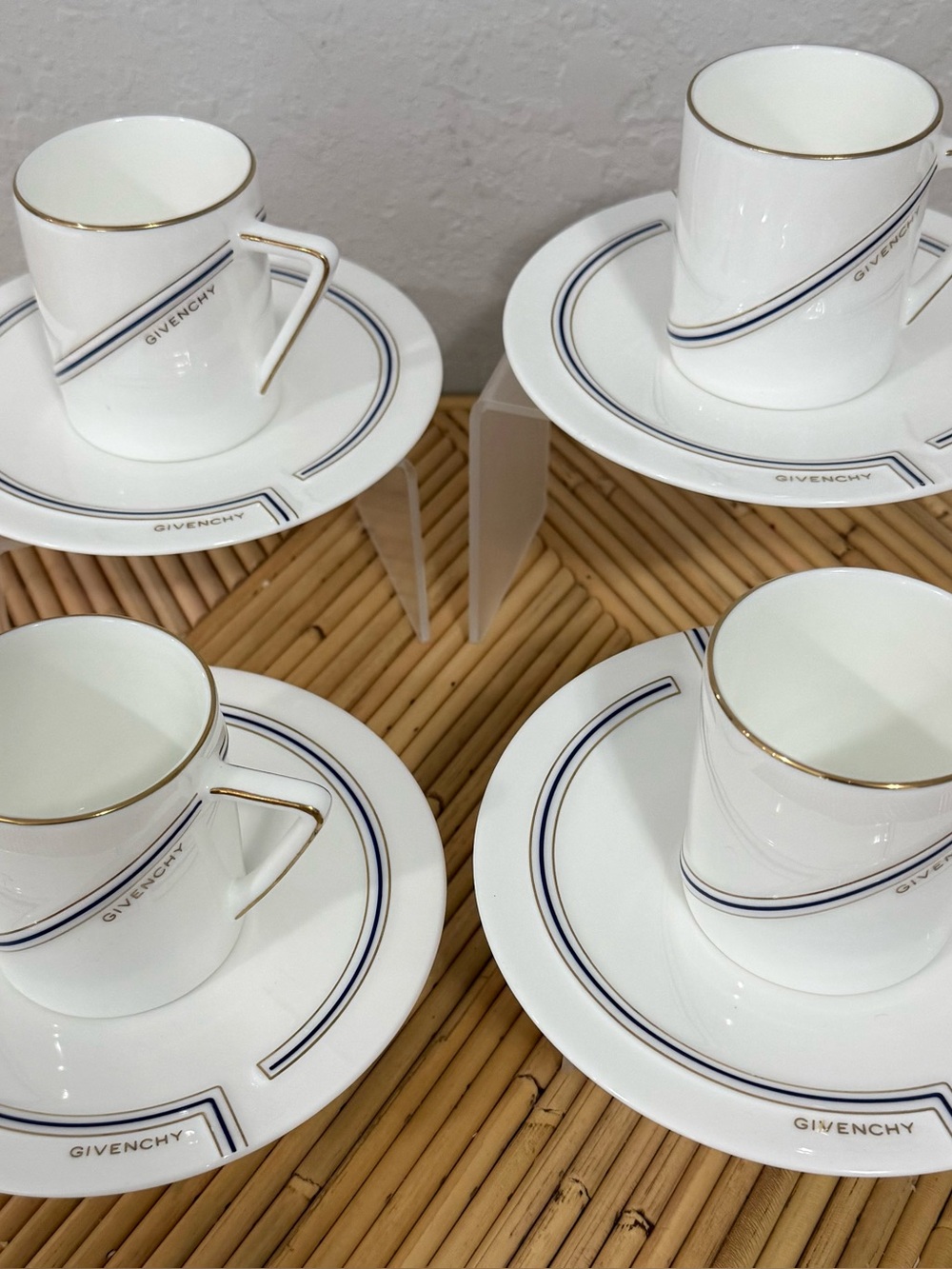 Set of 4 - Vintage GIVENCHY Paris Tanaka Japan Bone China Blue & Gold